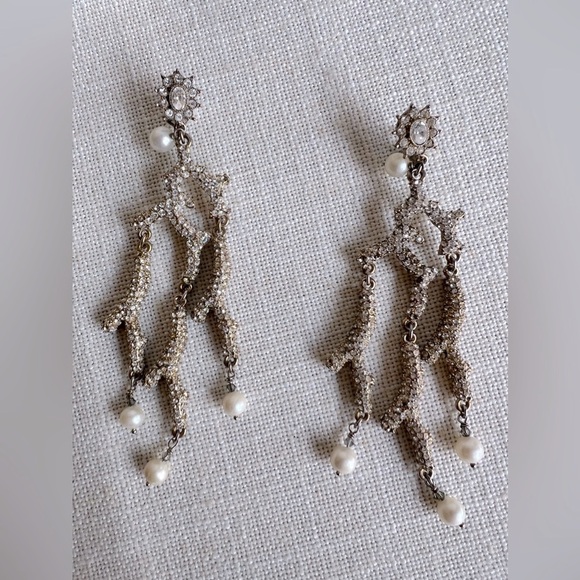 Vintage Badgley Mischka Fine Jewelry Crystal & Genuine Pearl Coral Earrings - Picture 2 of 6